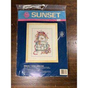 Vintage 90's Sunset "Ribbons N Bows Birdcage" 1991 Cross Stitch Kit / #13535 New